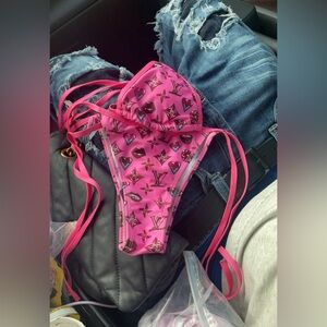 Pink Designer Bikini with Heart and Logo Print